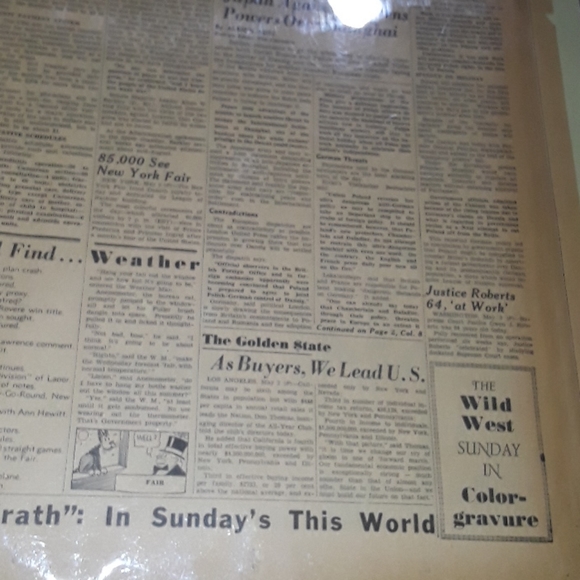 RARE 1939 SAN FRANCISCO CHRONICLE NEWSPAPER WWII - Picture 7 of 7
